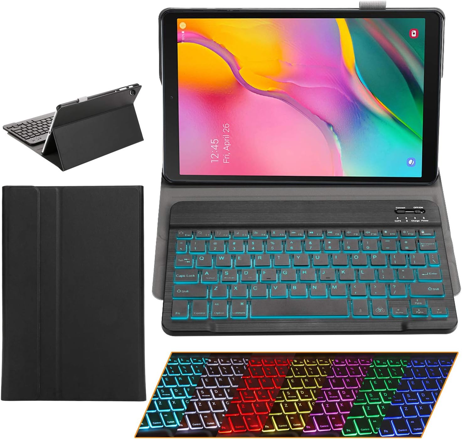 Samsung Galaxy Tab A7 Case with Keyboard Ultra-Thin PU Leather Slim Folio Stand Cover Removable Wireless Bluetooth Backlit Keyboard for 2020 Galaxy Tab A7 10.4" SM-T500/T505/T507 (ST510-Black)