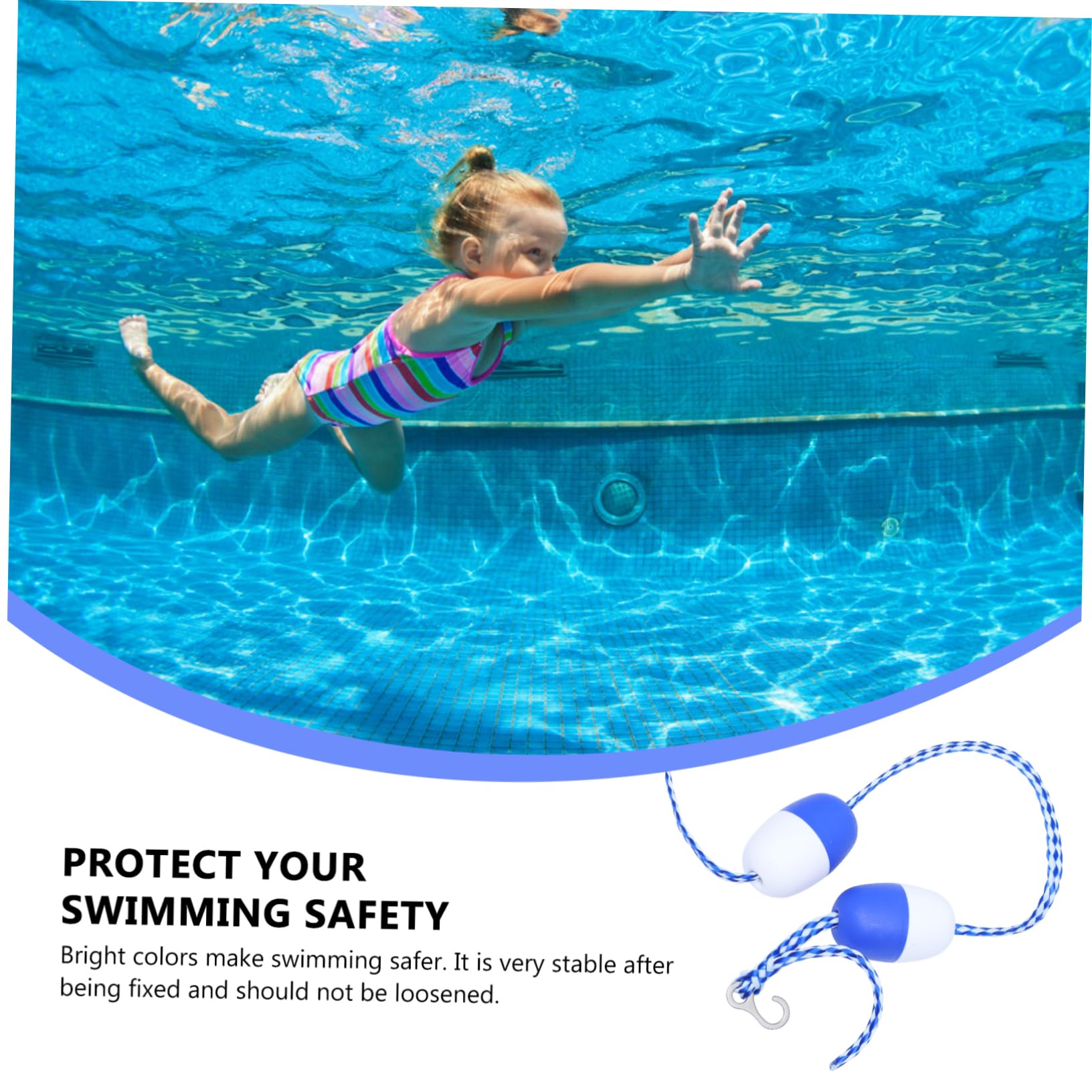 HEMOTON Sommer Schwimmseil für Pool mit Schwimmbahnmarkierung aus Kunststoff 7cm Breit 5 Meter lang Inklusive Haken zur Sicheren Abgrenzung von Schwimmbahnen