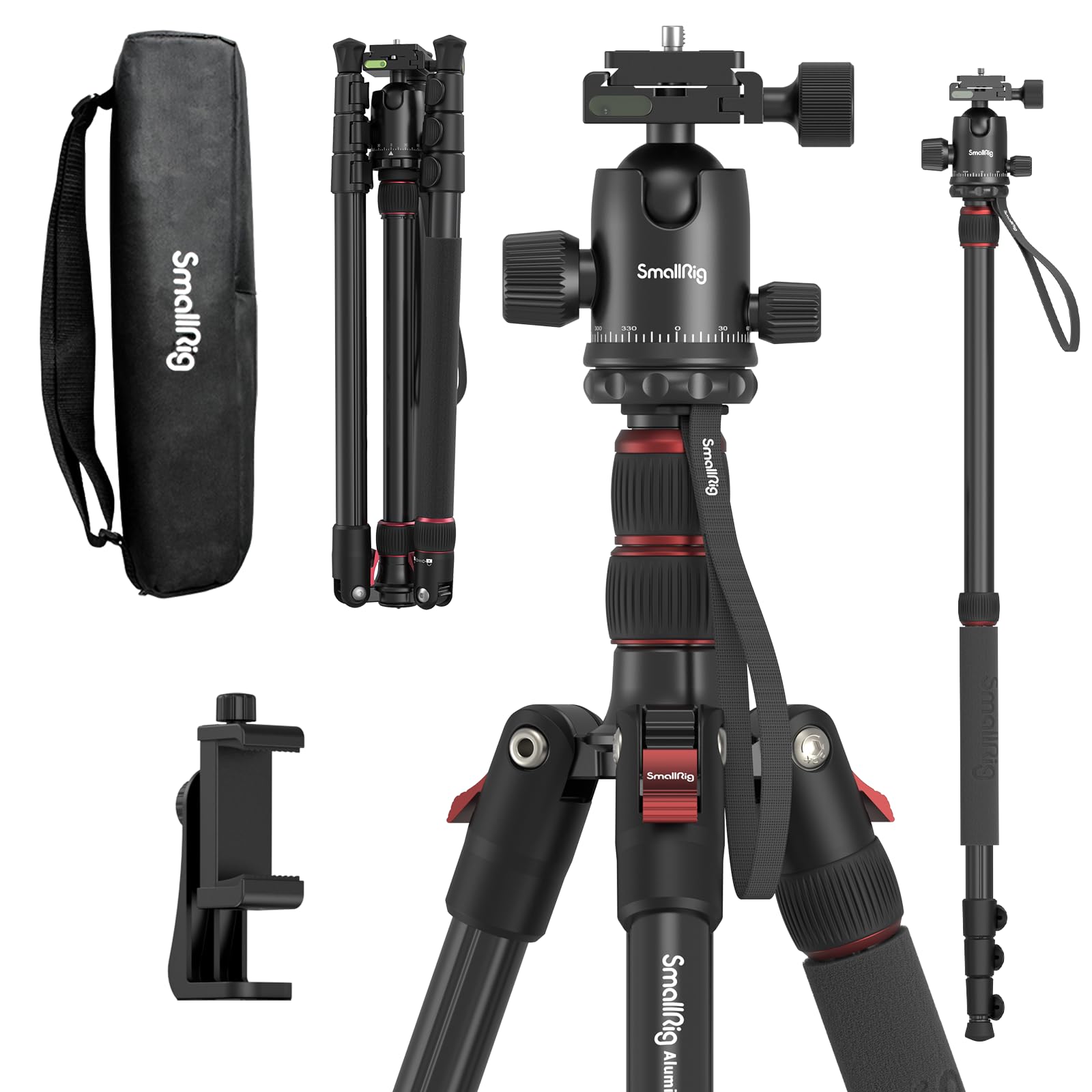 SMALLRIG Trípode Monopie para Cámara, 72" Trípode de Aluminio, Placa de Liberación Rápida con Cabeza Esférica Panorámica 360°, Carga Máxima 15kg, Ajustable de 17" a72, para Cámaras y Teléfonos - 3935