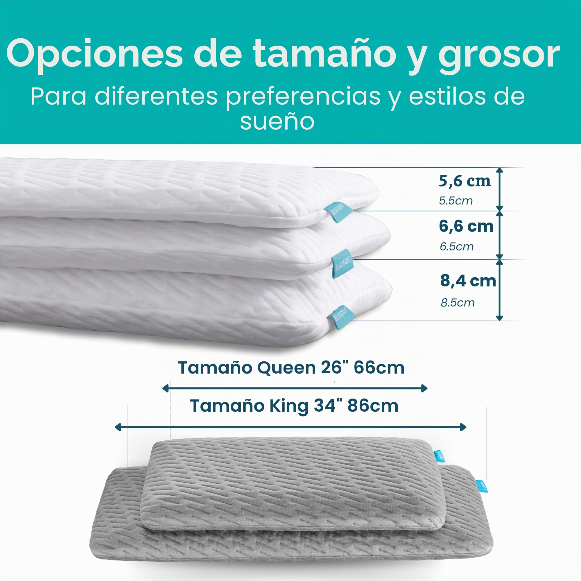 BLISSBURY Almohada Fina de Espuma viscoelástica de 6,6 cm para Dormir en el estómago. Sueño Delgado, Plano y refrescante para el Vientre o la Espalda con Funda Lavable de bambú Suave, Soporte para