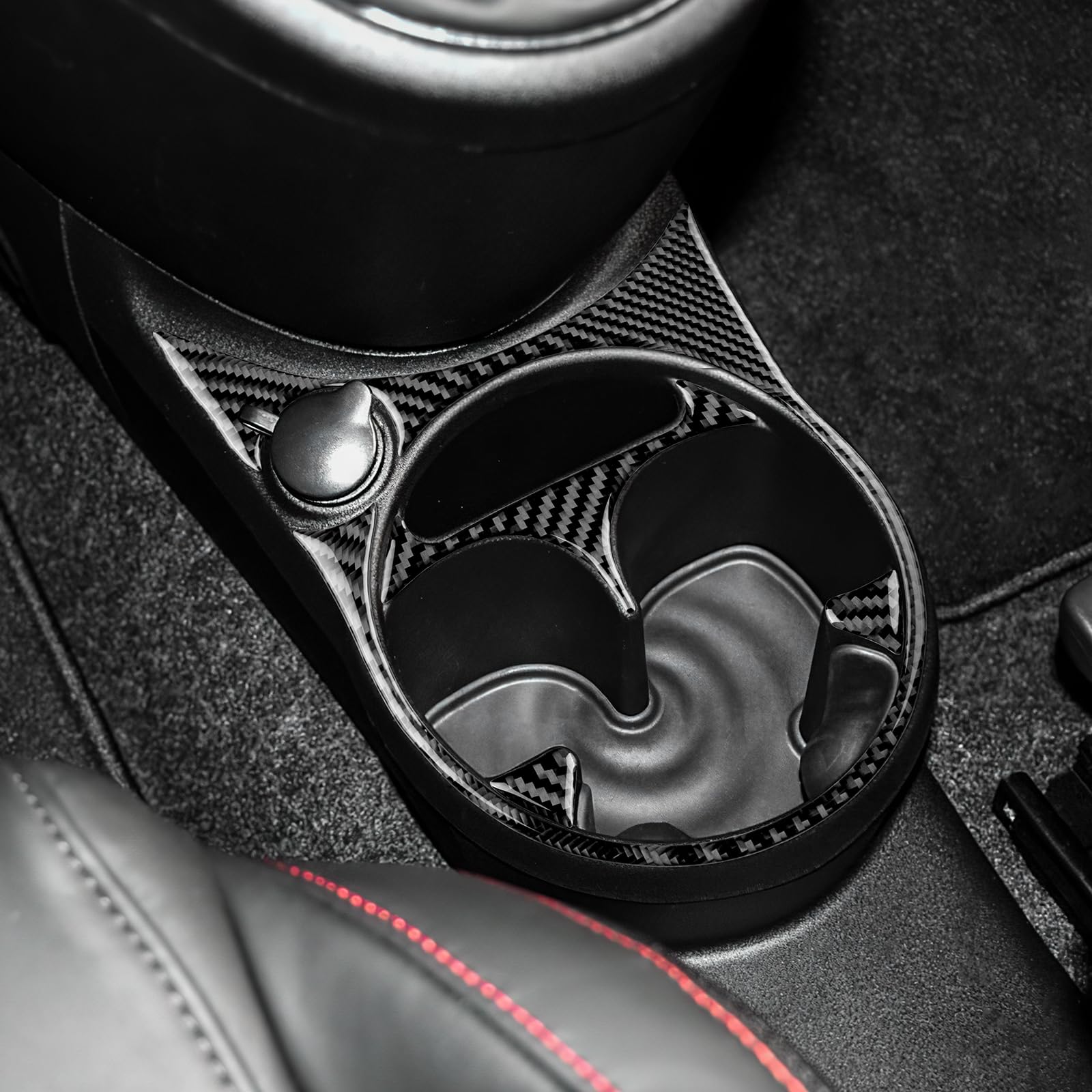 Portabicchieri Auto Universale In Plastica - Effetto Carbonio Nero Argento - Diametro 6cm - 1 Pezzo - 3