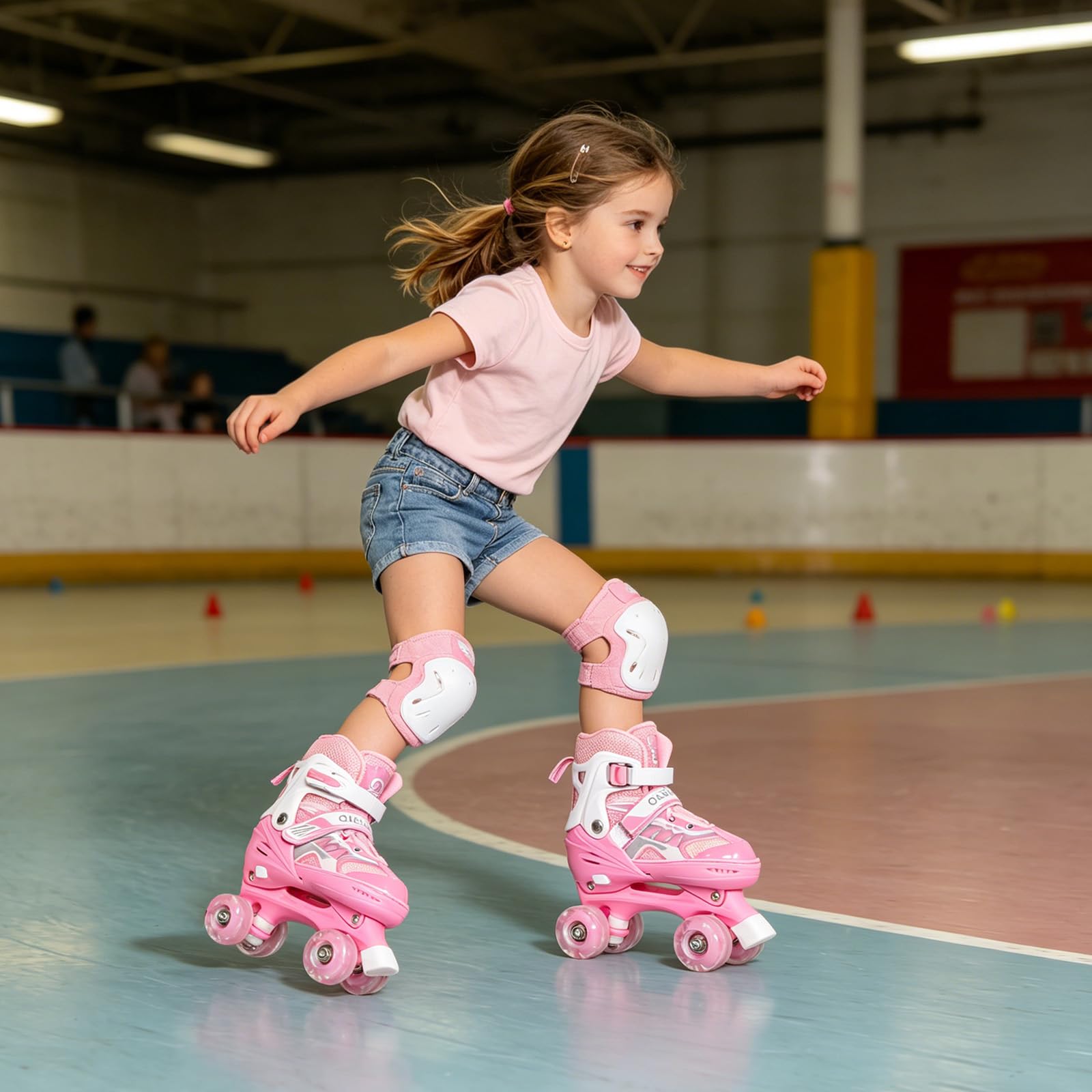 OHMG Roller per bambini, bambine e ragazzi, pattini a rotelle per bambini, 4 dimensioni regolabili, pattini a rotelle per bambini con 8 ruote luminose, pattini a rotelle per bambini per principianti