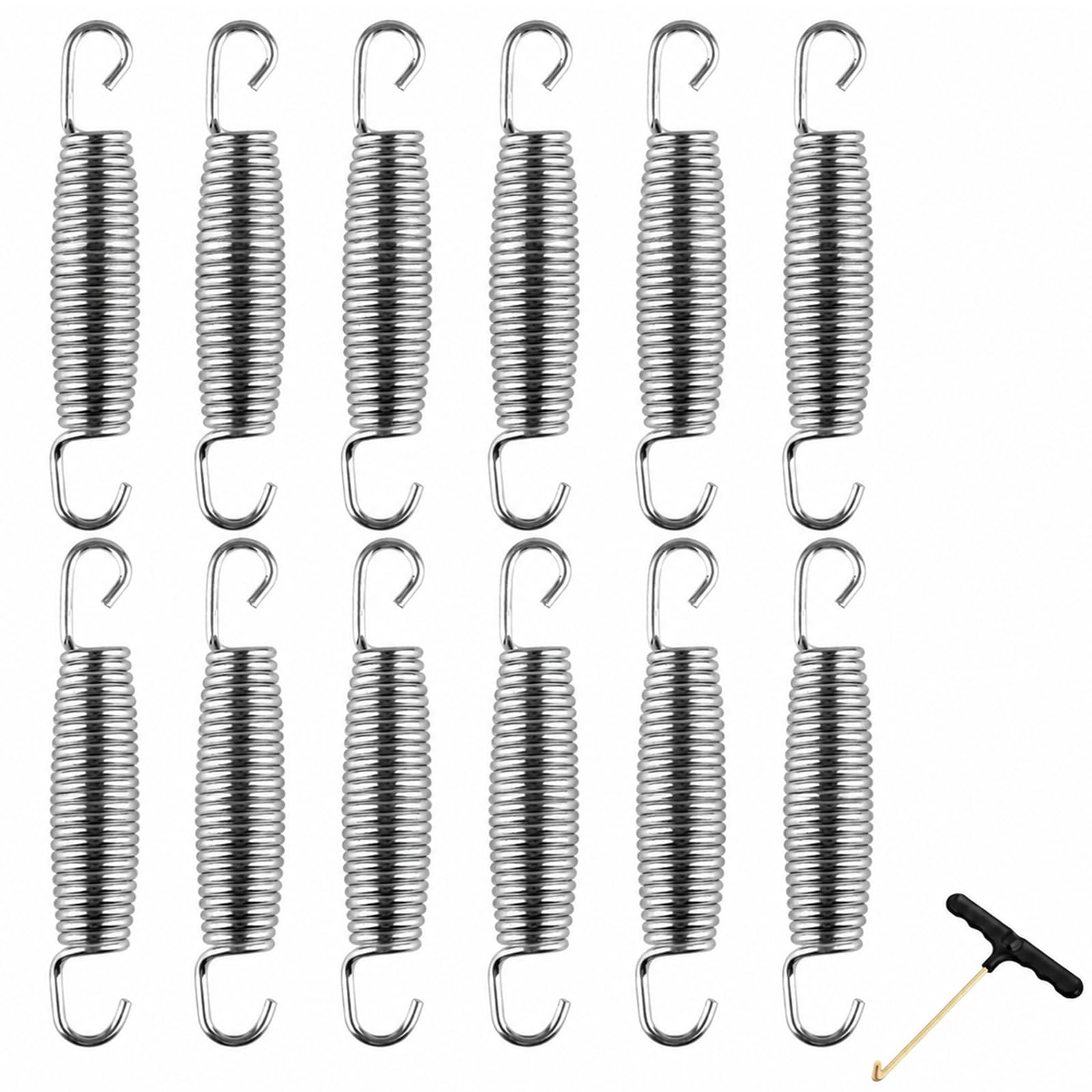 5.5 Inch Trampoline Springs 12 PCS fit for 8-10 FT trampoline– Rust-Proof T-Hook Design with Curved Safe Ends for Superior Bounce & Security