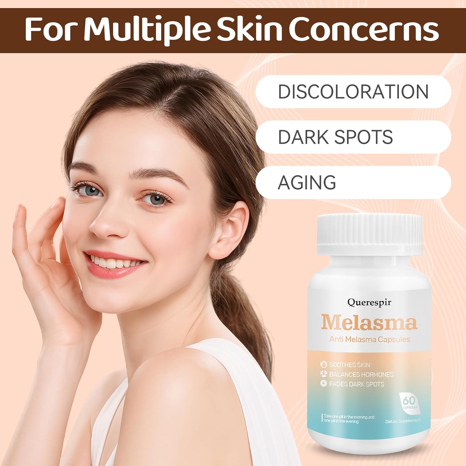 Melanina Anti-Melasma Capsule, Melasma Dark Spot Remover, Melanin Supplement, Spots Remover for Face & Body, Vitamin C & Turmeric Extract, Brightens & Even Skin Tone - 60 Capsules - Image 2