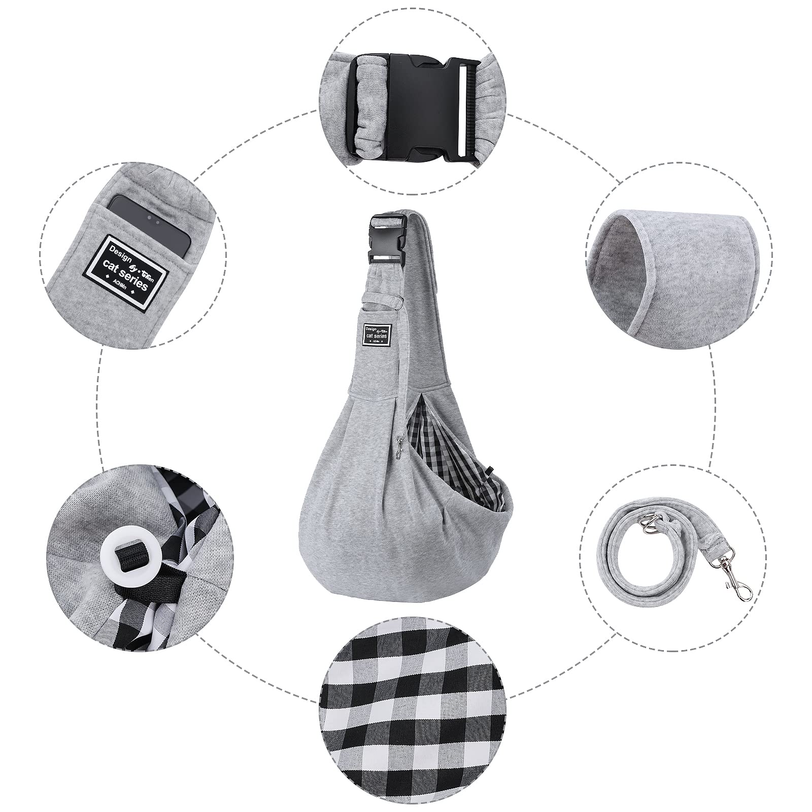 Bolsas de Transporte Bandolera para Perros, Bolsa de Transporte de Bandolera, para Mascotas, para Perro, ventral, pequeño Perro, Bolsa de Transporte para Perros y Gatos para Viajes al Aire Libre Gris