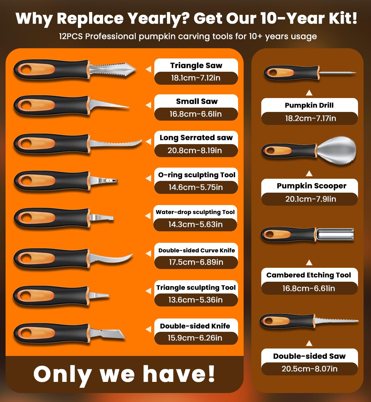 Pumpkin Carving Kit for Halloween - 13Pcs Professional Pumpkin Carving Tools with Heavy Duty Stainless Steel Knife Set with Carrying Case for Halloween Decor, Jack-O-Lanterns for Kids, Adults, Family — Amazon image 3