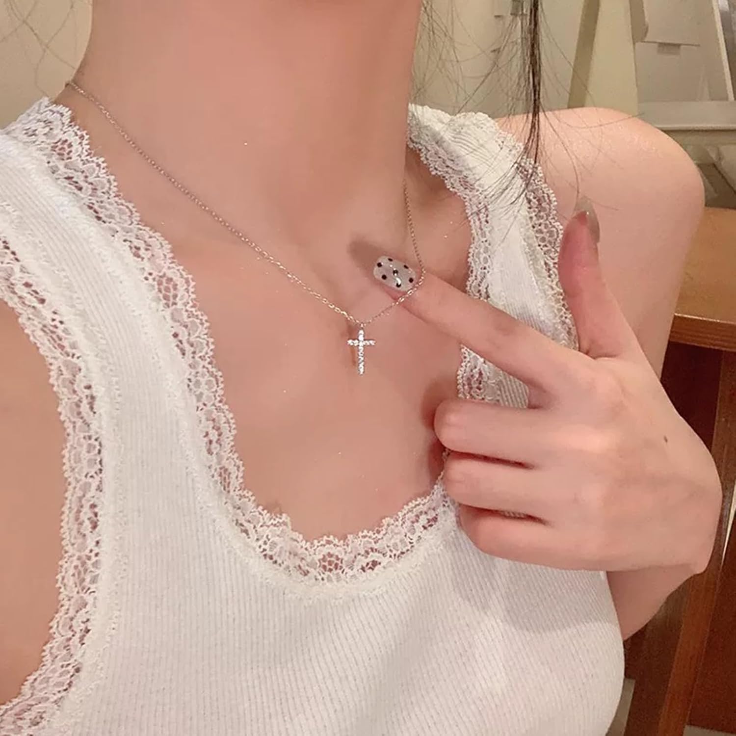 14K White Gold Plated Cubic Zirconia Cross Necklace for Women, Adjustable 18+2 Inch Chain, Hypoallergenic Faith Pendant Jewelry, Ideal Gift for Birthday, Anniversary, Mother’s Day - Image 2