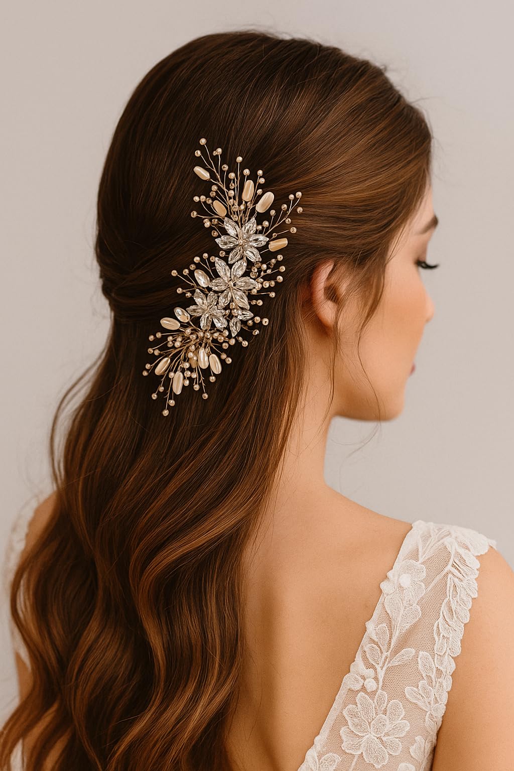 Samyak Wedding Hair Pins Handmade Pearl & Crystal Bridal Tiara Bridesmaid Hair Decoration Accessories (gold) - Image 5 thumbnail