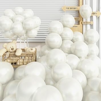 Pearl White Balloons 12 Inch, 60 PCS Clear Latex for Arch, Helium Balloons for Women Birthday Wedding Baby Shower Anniversary Party Decorations