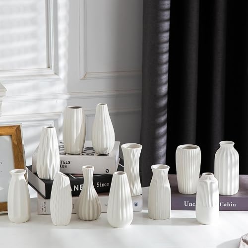 Kimdio White Ceramic Bud Vase for Table Decor, 12pcs Small Pottery Vases for Flowers Mini Ceramic Vases for Pampas Grass Vase Bulk for Wedding Dining Room Christmas Home