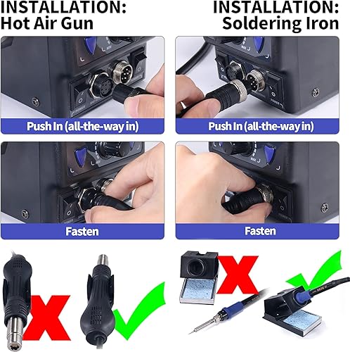 Miniatura 8 de YIHUA Paquete de estación de soldadura y retrabajo 8786D-I con boquillas de aire caliente #2300 con soporte para hierro, kit de limpieza y