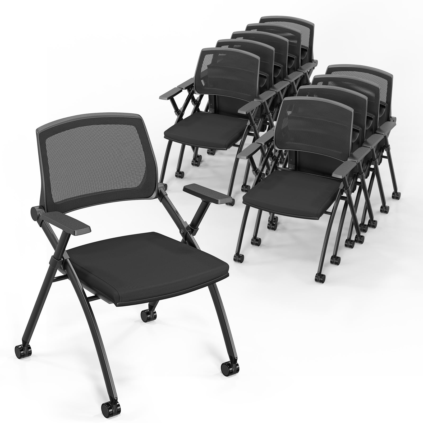 Amazon.com: VINGLI 10 Pack Stackable Conference Room Chairs with Wheels ...