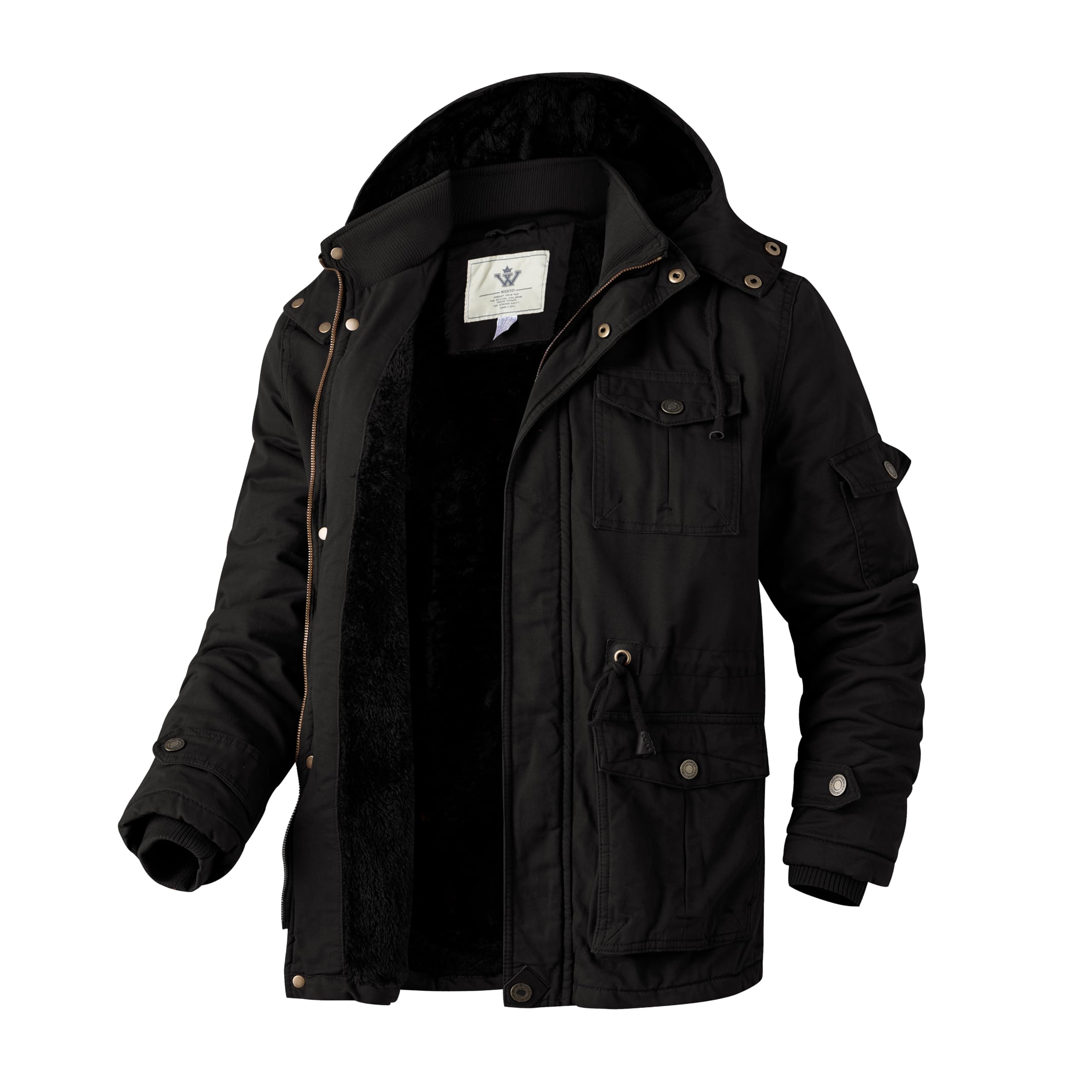 WenVen Giacca Militare Uomo Invernale con Cappuccio Caldo Antivento | Cappuccio Rimovibile,Fodera Spessa,Antivento, Caldo,Leggero,Giubbotto in Cotone,Mezza Stagione,Esterno,Escursionismo,Casual