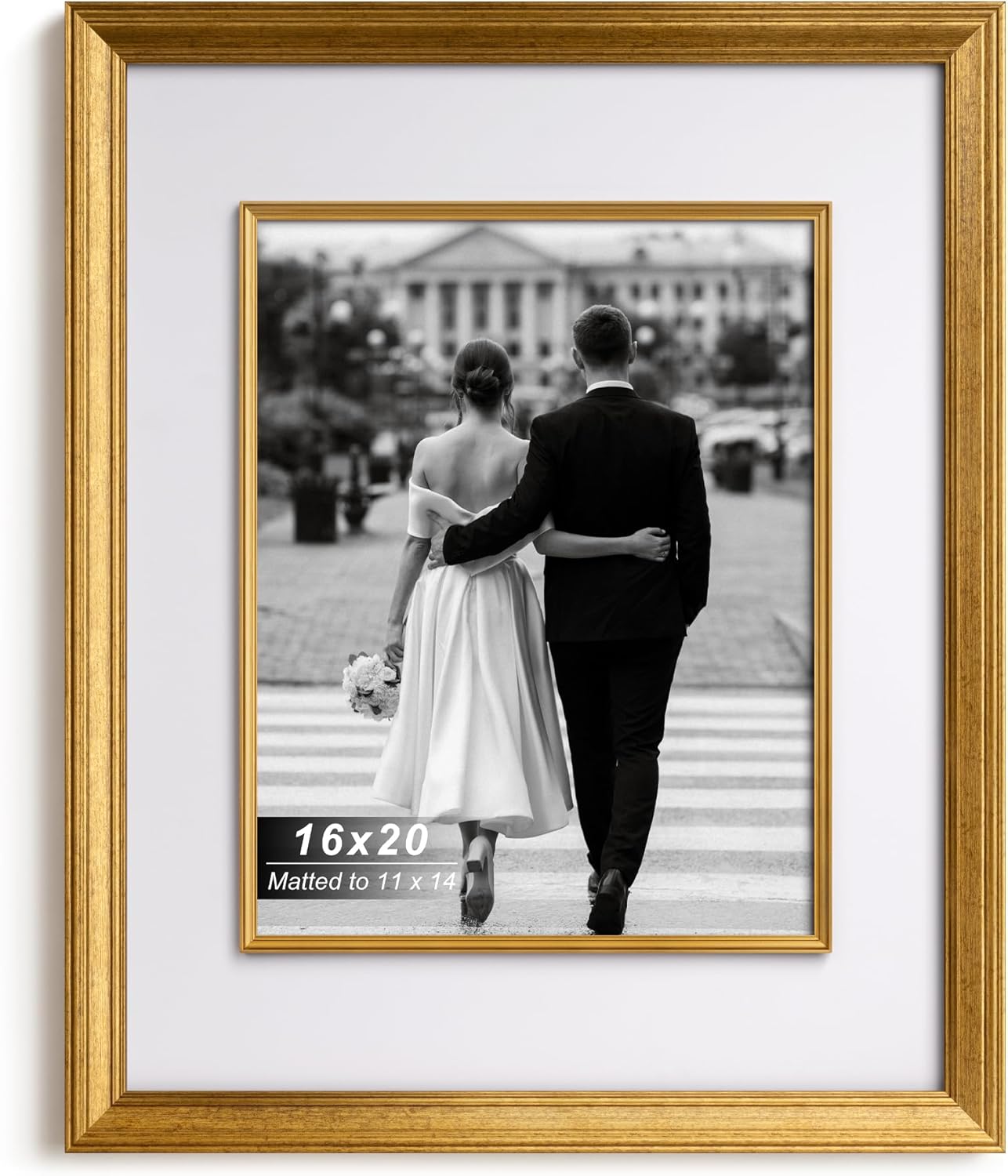 Yaetm 16x20 Gold Picture Frame with Decorative Inner Frame & Tempered Glass, Display 11x14 Photos with Mat on Wall - Portrait or Landscape - Ideal for Office & Home Décor (Vintage Gold, Single) 16x20 - 1 pack Vintage Gold
