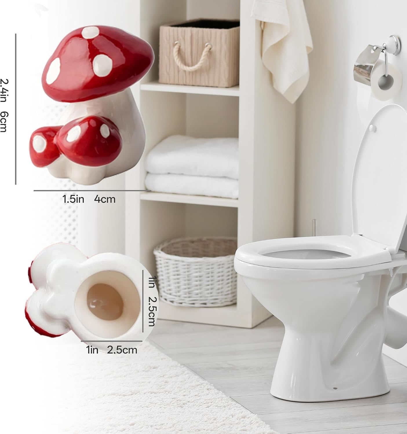 Ceramic Decorative Toilet Bolt Covers, Mushroom Toilet Bolt Caps, Set of 2 Universal Toilet Screw Covers for Bottom of Toilet, Aesthetic Bathroom Decor Accessories image 2