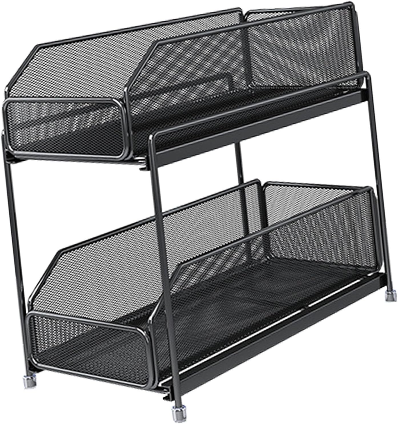Zerodis 2 Tier Under Sink Organizer, Carbon Steel Storage Rack with Sliding Drawers, 15x7.5x12.4 Inches for Bathroom and Kitchen (Silver)