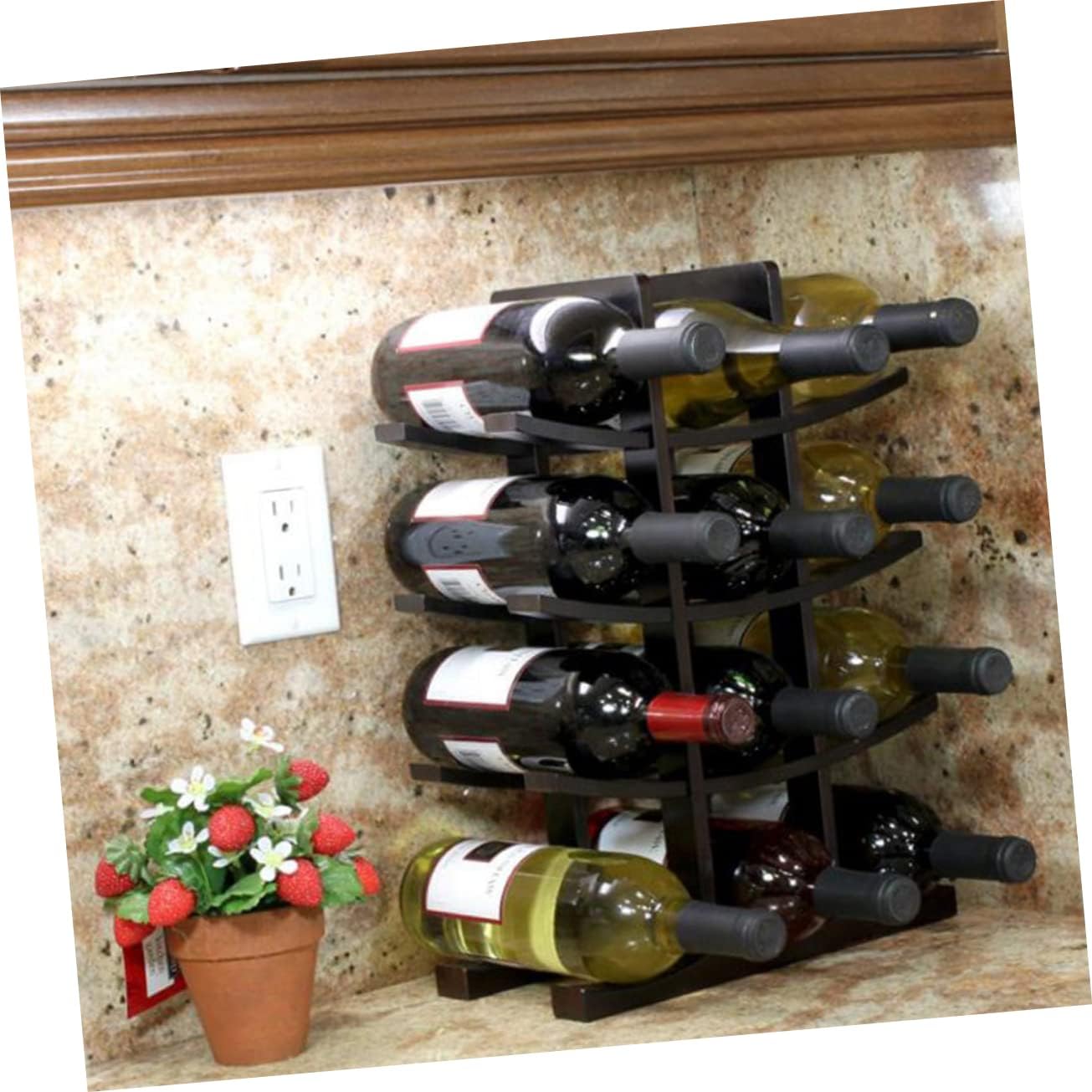Healifty Bamboo Wine Rack Wooden Wine Holder for Kitchen Countertop Black Finish Space-Saving Design and Home Decor