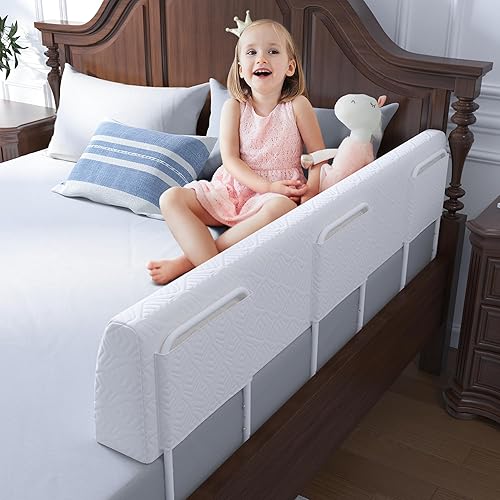 FigTime Bed Bumper for Toddlers, Foam Bed Rail for Toddlers, Toddler Bed Rail Bumper, Soft Safety Bed Guard Rail for Kids, Bed Side Rail for Twin, Full, Queen & King Beds (White, 51", 3-Bracket)