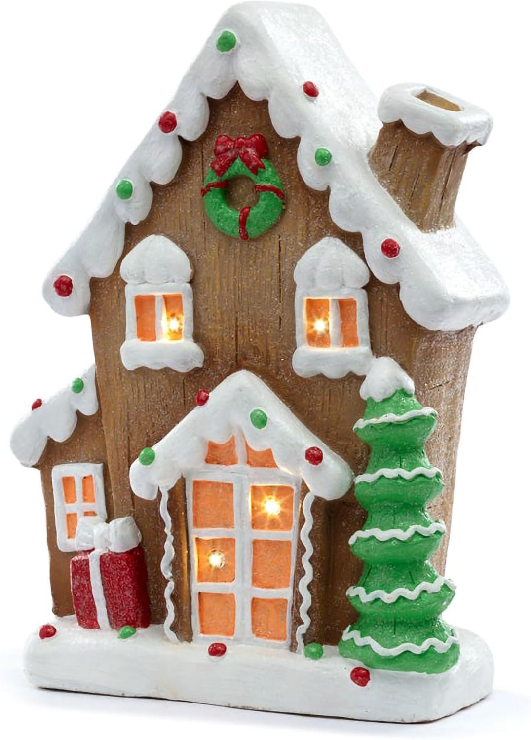 Napco 13 inch LED Illuminated Christmas Gingerbread House Figurine Sweet & Festive Candy Inspired Holiday Decor
