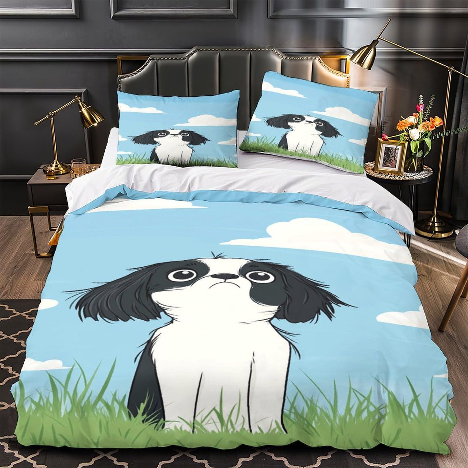 Housse de couette anti-tache motif chien mignon pour préserver votre lit double