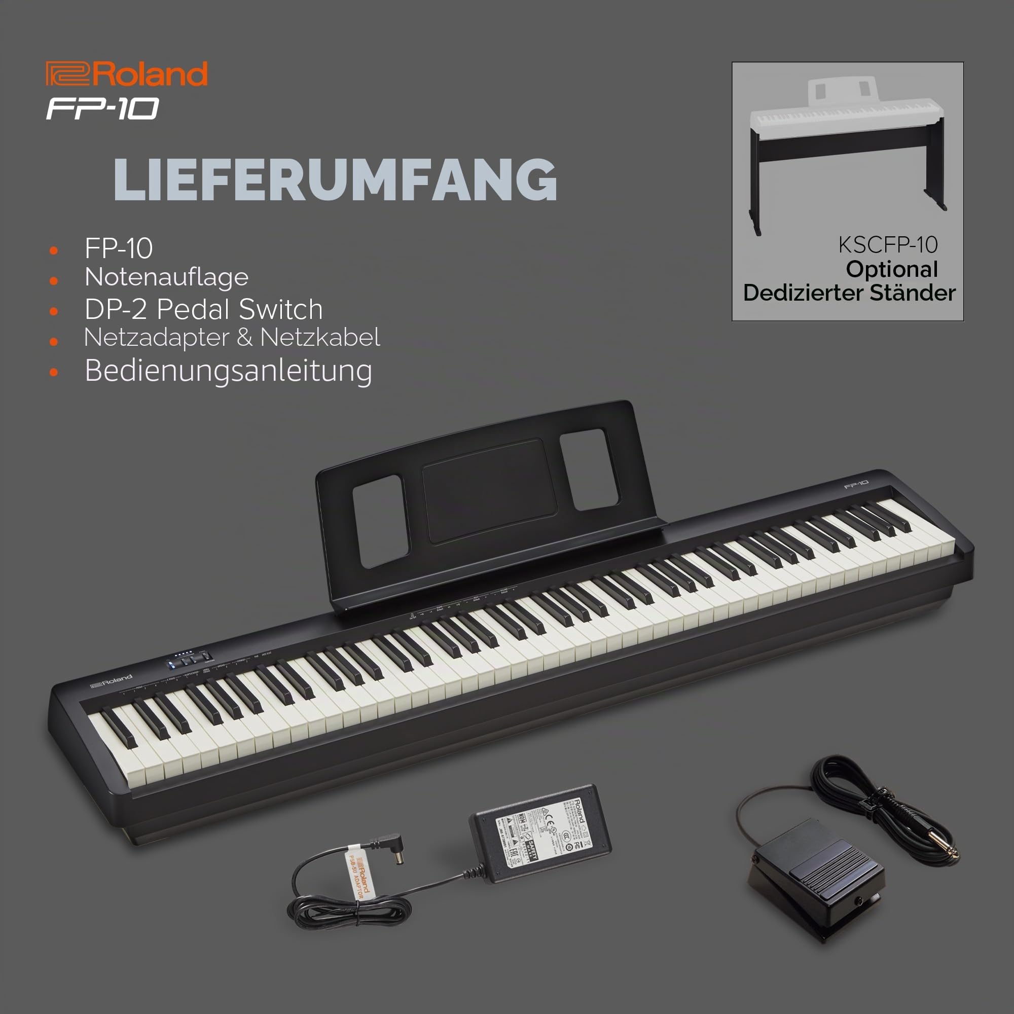 Roland FP-10 | Kompaktes 88-Tasten Digital Piano | SuperNATURAL Piano-Sounds | Authentische Tastaturansprache | Ideal für Einsteiger & erfahrene Spieler | Bluetooth & MIDI