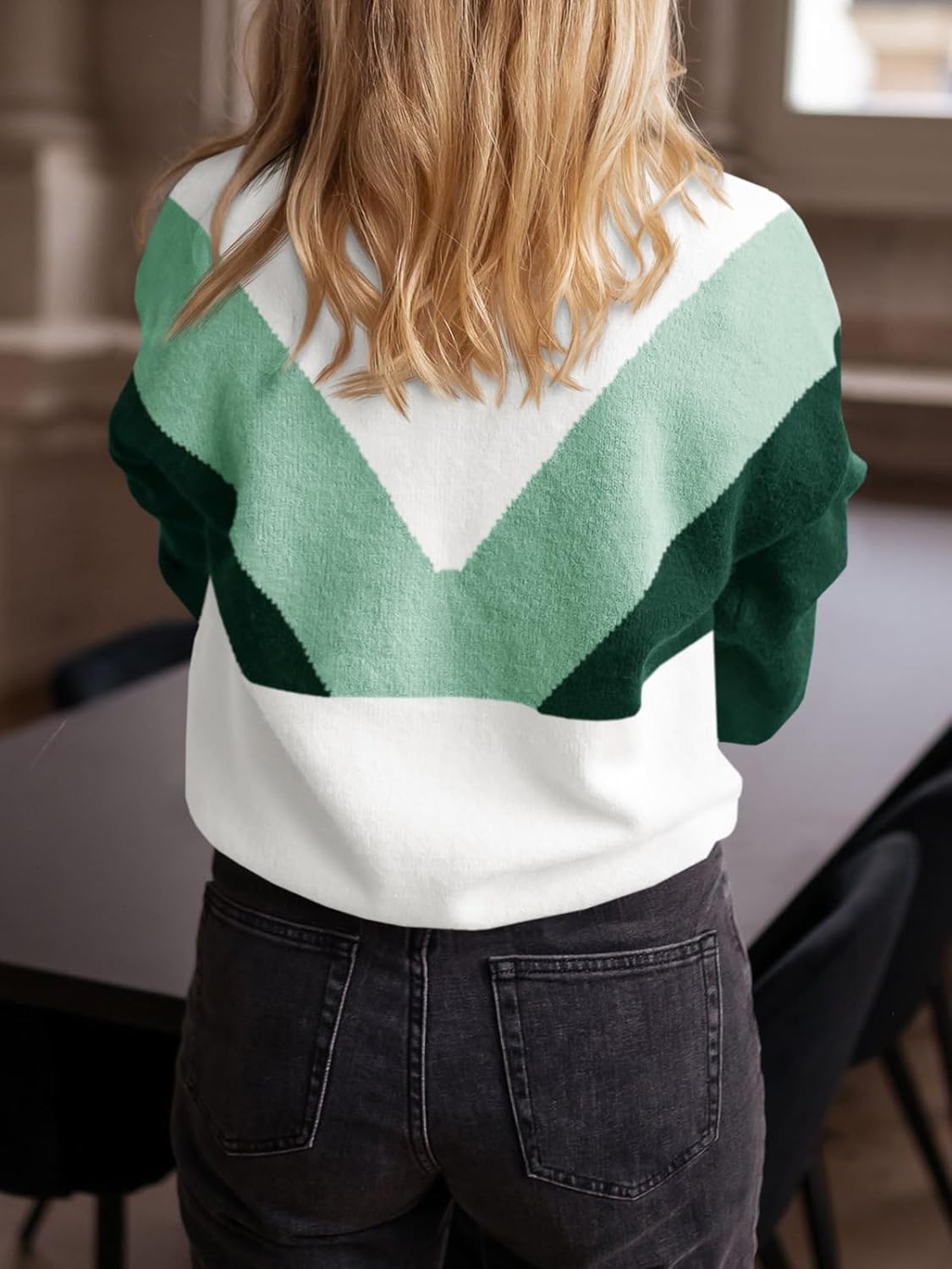 Saodimallsu Womens Color Block Sweaters Mock Neck Button Long Sleeve Knit Henley Shirts Loose Casual Pullover Tops - Image 5