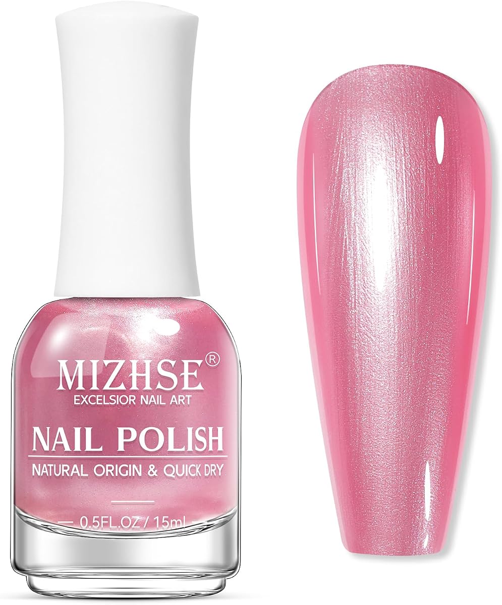 MIZHSE Pearlescent Rose Pink Nail Polish, Quick Dry Pearl Nail Polish | Air Fast Drying 15 ml Nail Lacquer Non Gel Oil-based Nail Art Manicure Home DIY