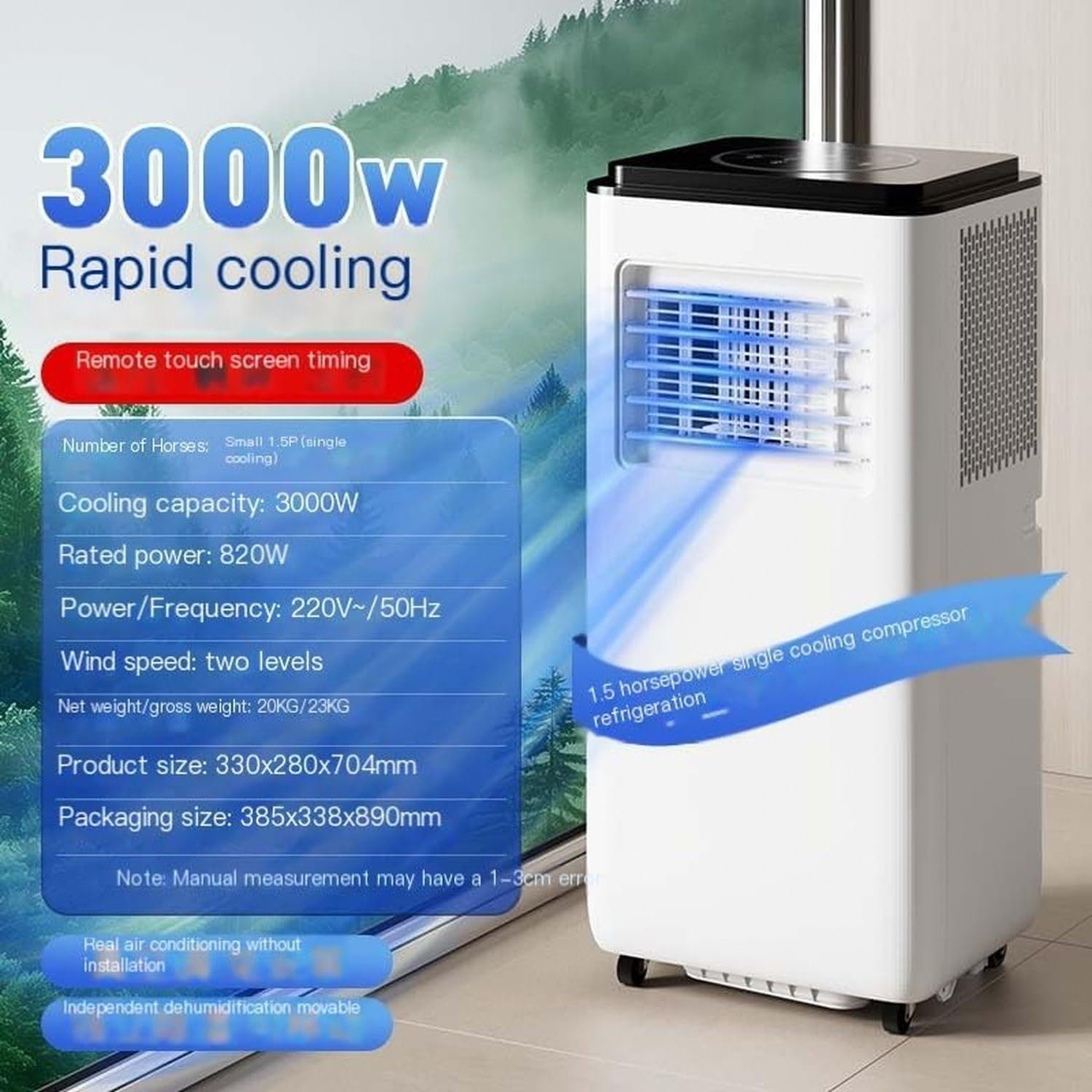 Aire Acondicionado Portátil 7000 BTU, de Enfriamiento Silencioso con Temporizador y Mando a Distancia, Fácil Instalación para Dormitorios, Unidad Eficie, Style 2, 10000 BTU