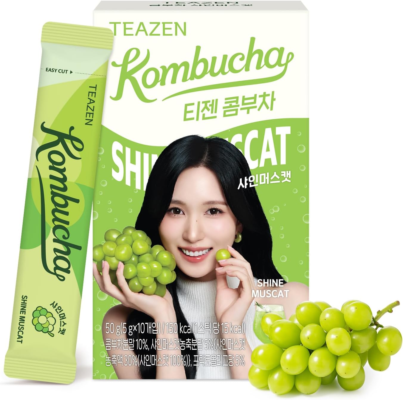 TEAZEN Shine Muscat Kombucha Powder, Electrolyte Powder & Hydration Drink Mix, Sugar Free, Live Probiotics & Prebiotics, On-the-Go 10 Packets, 1.76oz