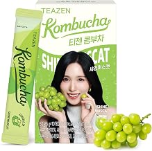 Teazen Kombucha Tea, Zero Sugar, Sparkling Fermented Powder Blend, Drink from Korea, Live Probiotics & Prebiotics, 10 Sticks, 50ml (Shine Muscat)