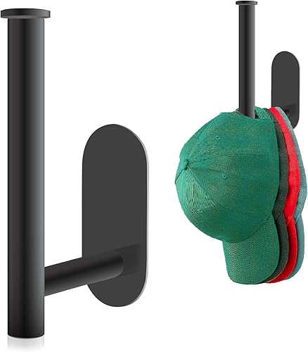 Eiito Percheros para gorras de béisbol, ganchos adhesivos para sombreros para pared, percha de gorra de béisbol de acero inoxidable (negro)