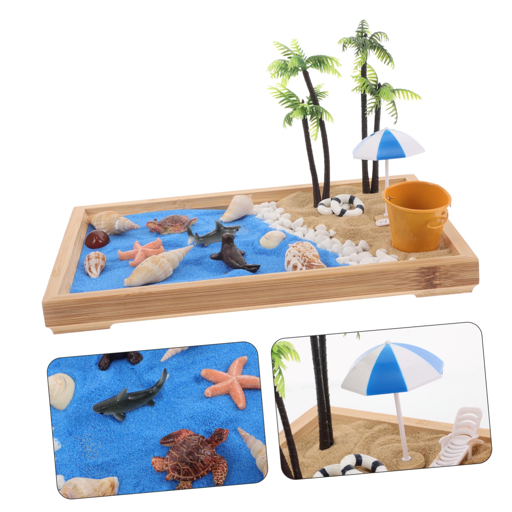 Mini Jardín Zen Japonés de Resina y Arena para Decoración de Mesa y Escritorio, Estilo Simple y Creativo Temática de Playa para Hogar y Oficina