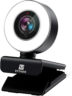 Vitade Webcam with Microphone, HD 1080p Web Camera 960A Streaming Webcam with Ring Light, USB Webcam for Zoom YouTube Skype Teams Twitch/Laptop Desktop/Calls Conference Teaching Streaming and Gaming