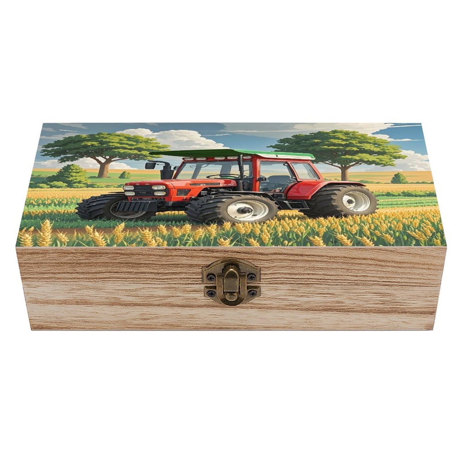 LZQPOEAS Tractor Theme Wooden Box Storage Space to Organize Jewelry in A Beautiful Small Storage Box Decorative Card Boxes Memory Treasure Boxes for Crafts And Photo Storage