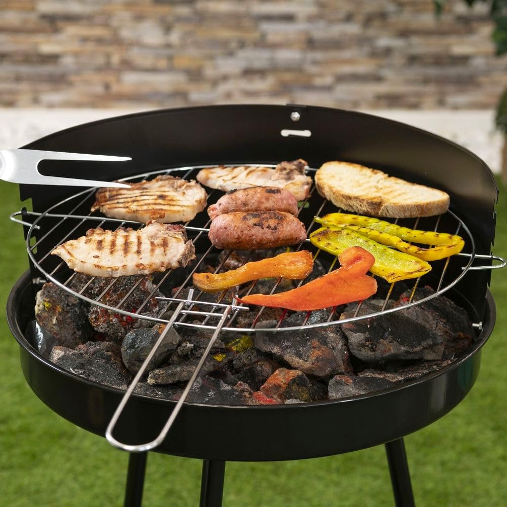 Avilia Barbecue Tondo 44x76x76cm con Griglia Rimovibile 39cm, Acciaio Inox, Manici Pieghevoli, Facile da Trasportare e Riporre, Sicuro e Resistente