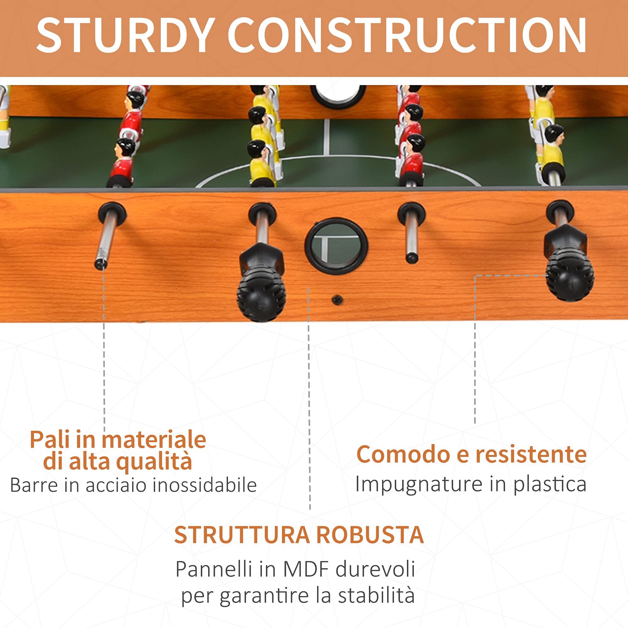Calcio Balilla in Legno con 22 Giocatori e Accessori Inclusi 84.5x40x61.2 cm