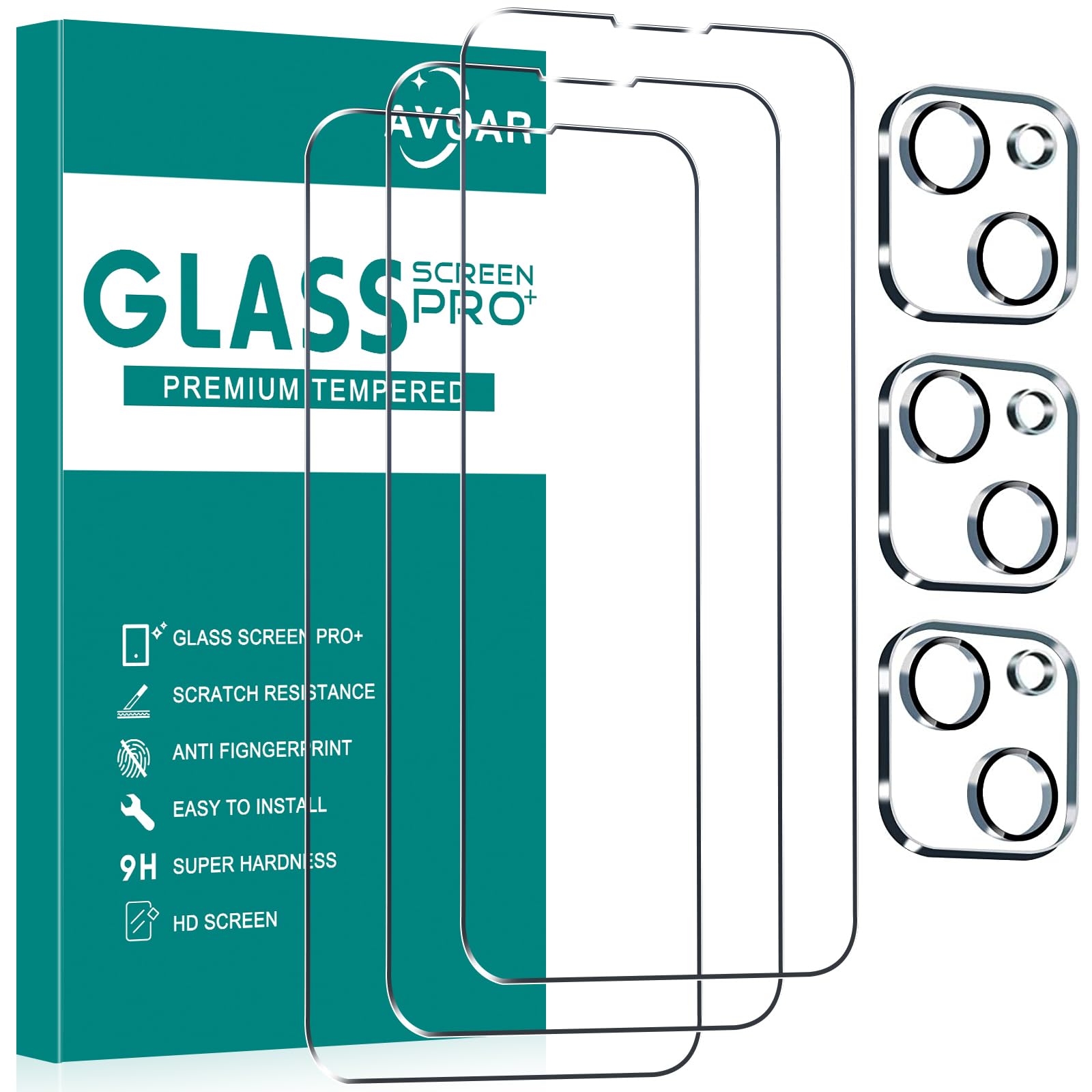 AVOAR [3+3 Pack Glass Screen Protector for iPhone 14 with Camera Lens Protector, 6.1 Inch HD Clear Tempered Glass Film for iPhone 14, Anti-Scratch,