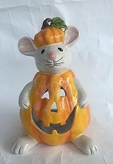 Blue Sky Ceramic Mouse Pumpkin Costume Tealight Holder, Multi-Color