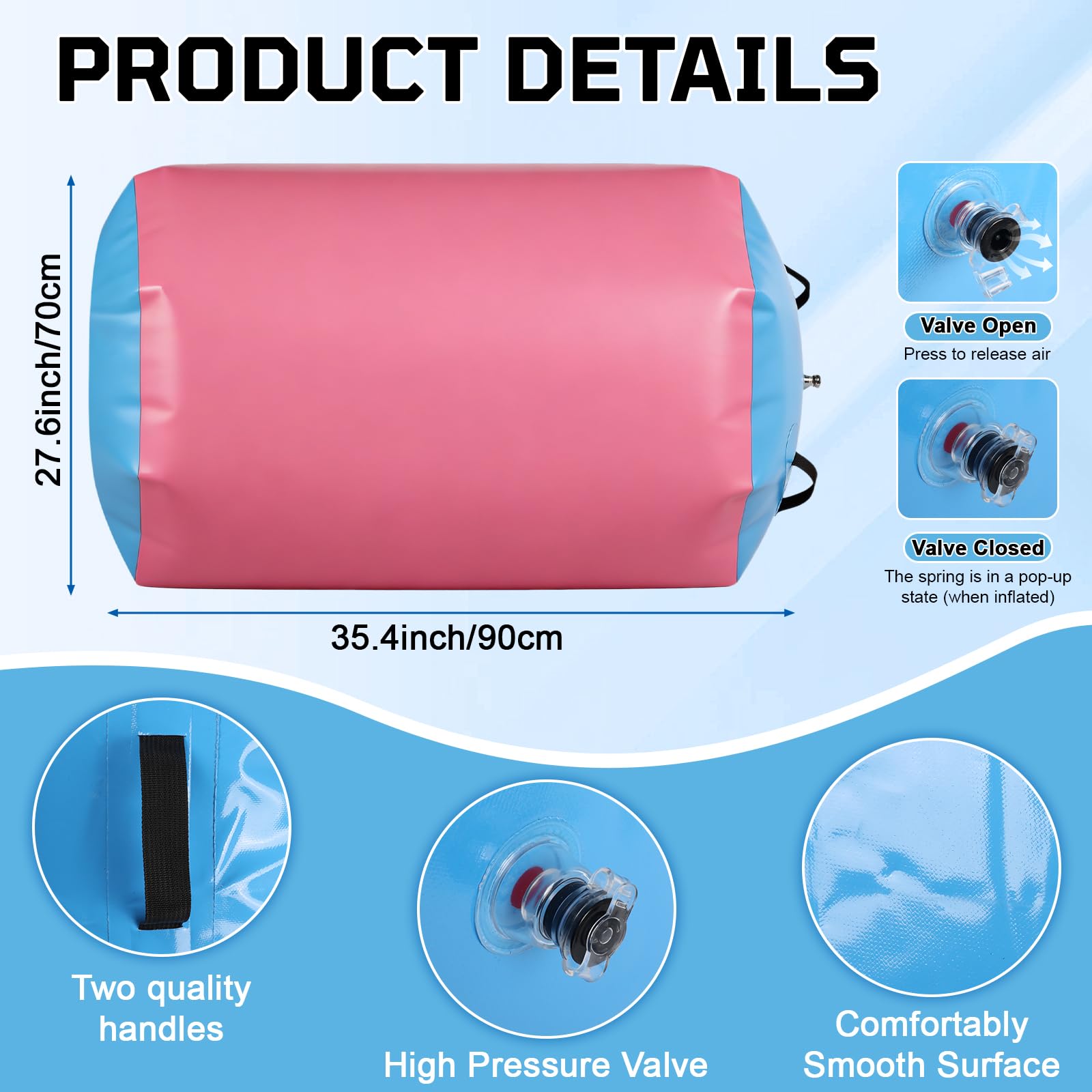 Air Rolle für Turnen und Gymnastik, Aufblasbarer Tumbling Barrel & Balance Trainer mit Pumpe, Tumbling Matte für Rückwärtssalto, Yoga, Cheerleading Training zu Hause Outdoor Fitness