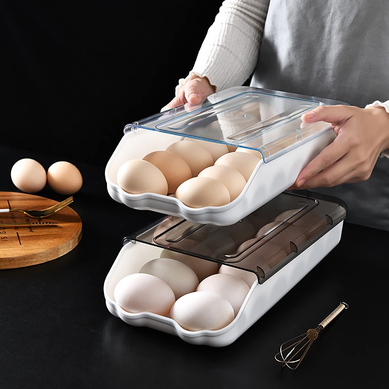 Alimentos secos, Cesta de huevos Almacenamiento de cocina Refrigerador Caja de almacenamiento Nevera Organizador Contenedor Caja Dispensador de huevos Hermético Dispensador de conservación fresca