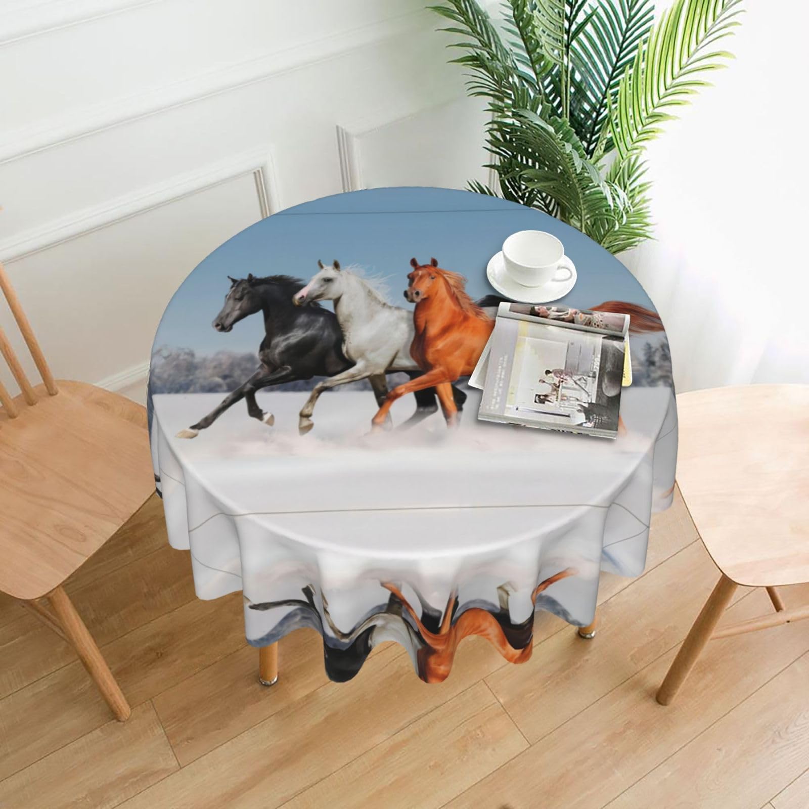 hhxvcv Pretty Horses Round Tablecloth – Dining Table Cover