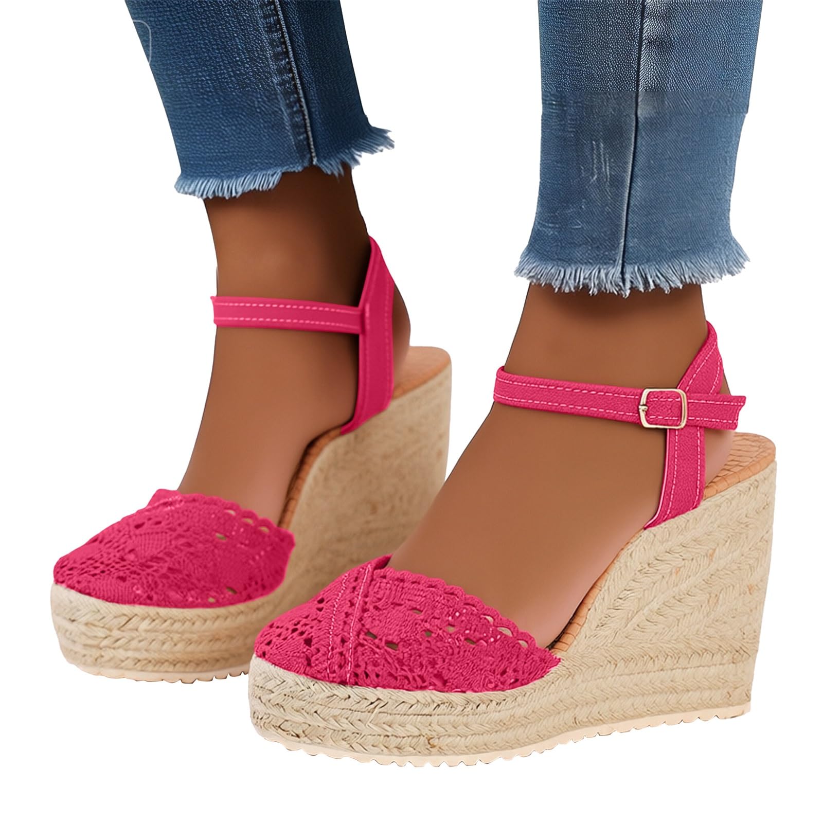 Generisch Sandalias de mujer estrechas con escote lateral y hebilla para mujer – Sandalias de verano de moda material tejido zapatos mujer 40 zapatillas