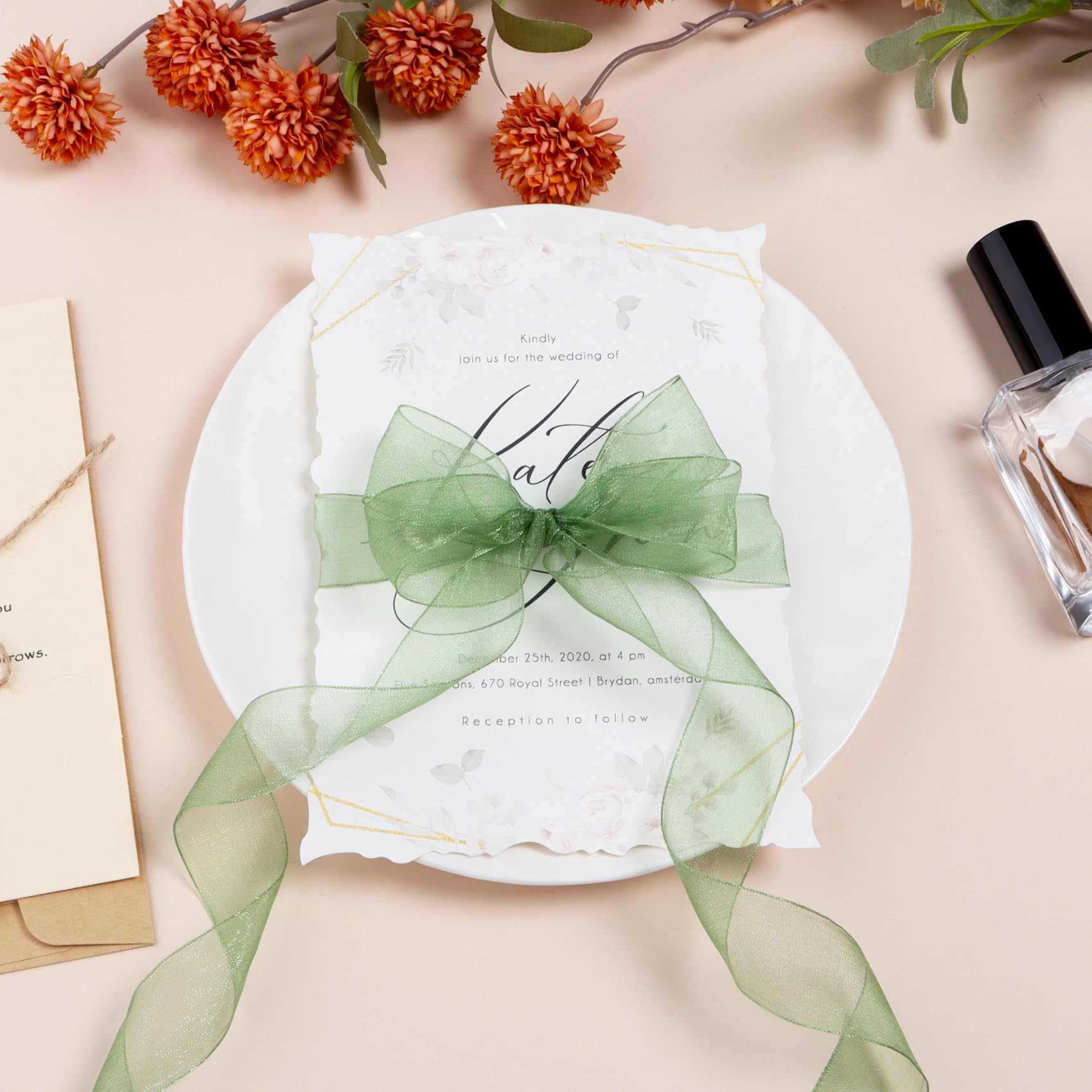 Sage Green Organza Ribbon - Sheer Chiffon Mesh For Crafts & Gift Wrapping