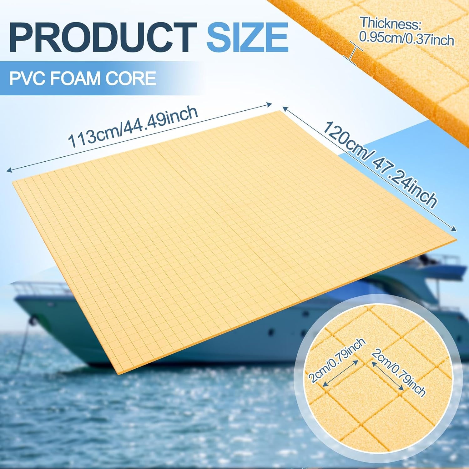 Pangda 47.24" x 44.49" PVC Foam Core H-60 4 lb Density Grid Scored with 0.79" Grid (3/8 Inch)