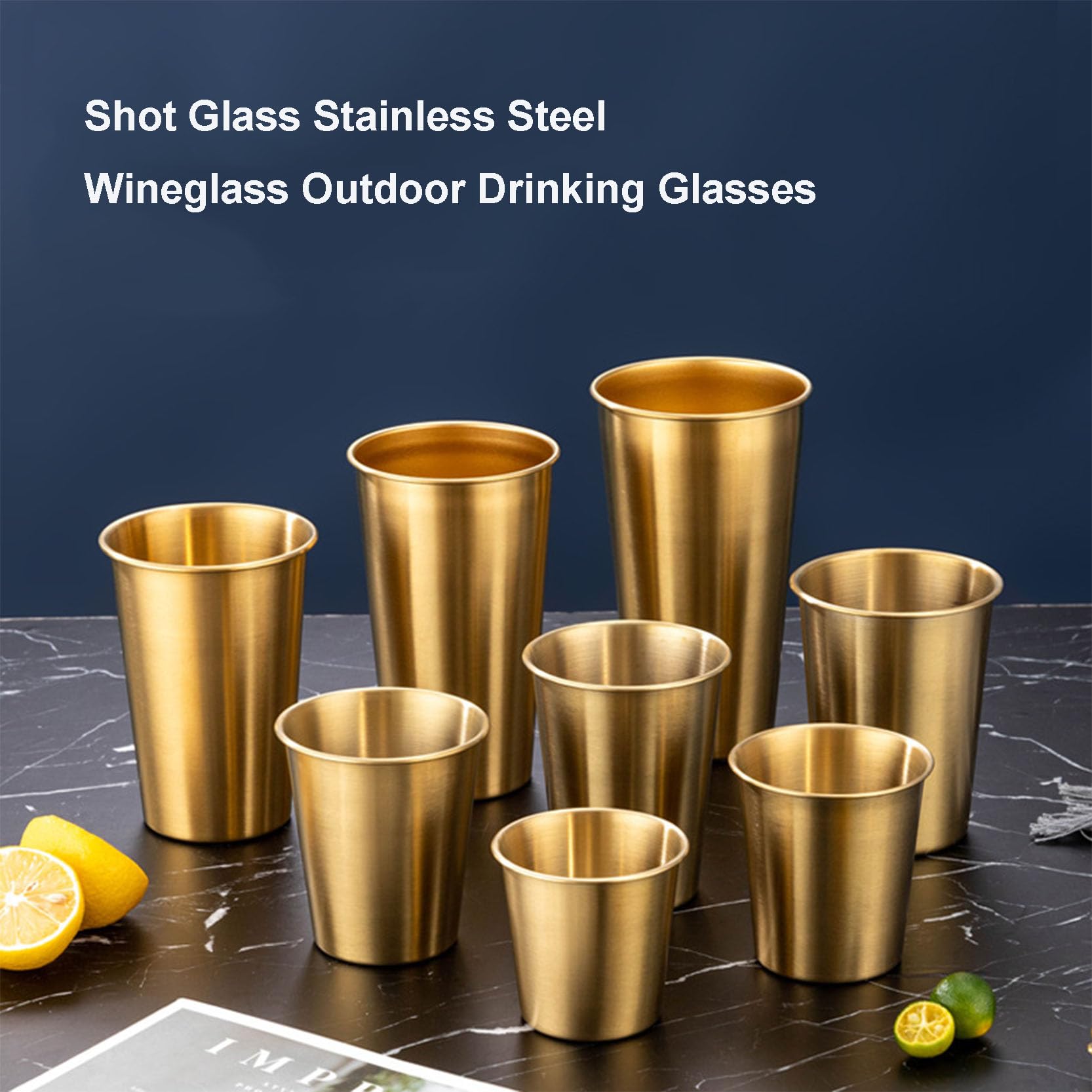 Lot de 8 verres à shot réutilisables en acier inoxydable 200–700 ml – Gobelets empilables portables pour camping, bar et utilisation en extérieur – 600 ml