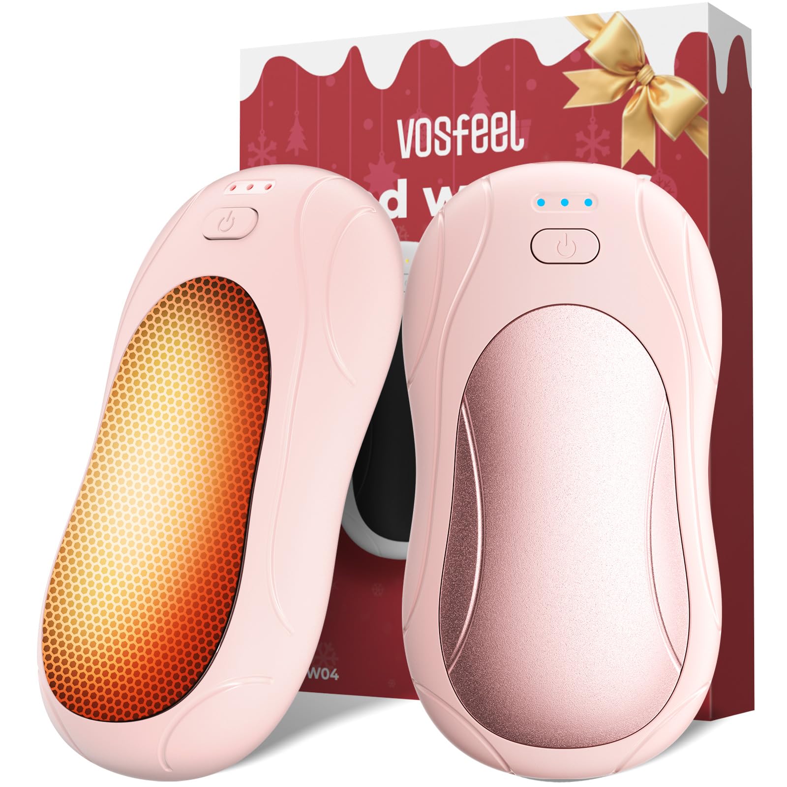 VOSFEEL Elektrischer Handwärmer 2er-Pack, Handwärmer Magnetische Tragbare 6000mAh, 3 Einstellbaren Heizmodi USB Wiederaufladbar Taschenwärmer Für Outdoor Camping Pendeln Büro(Rosa)