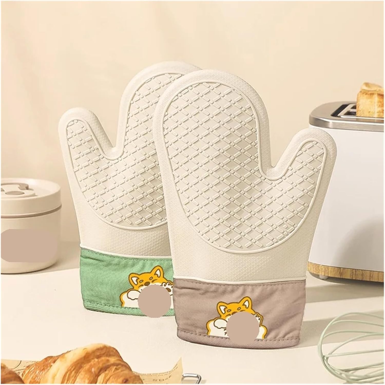 Heavy Duty Silicone Oven Gloves, Thickened Heat Resistant Non Slip Baking Mitts 2 Finger Design(2pcs Gray)