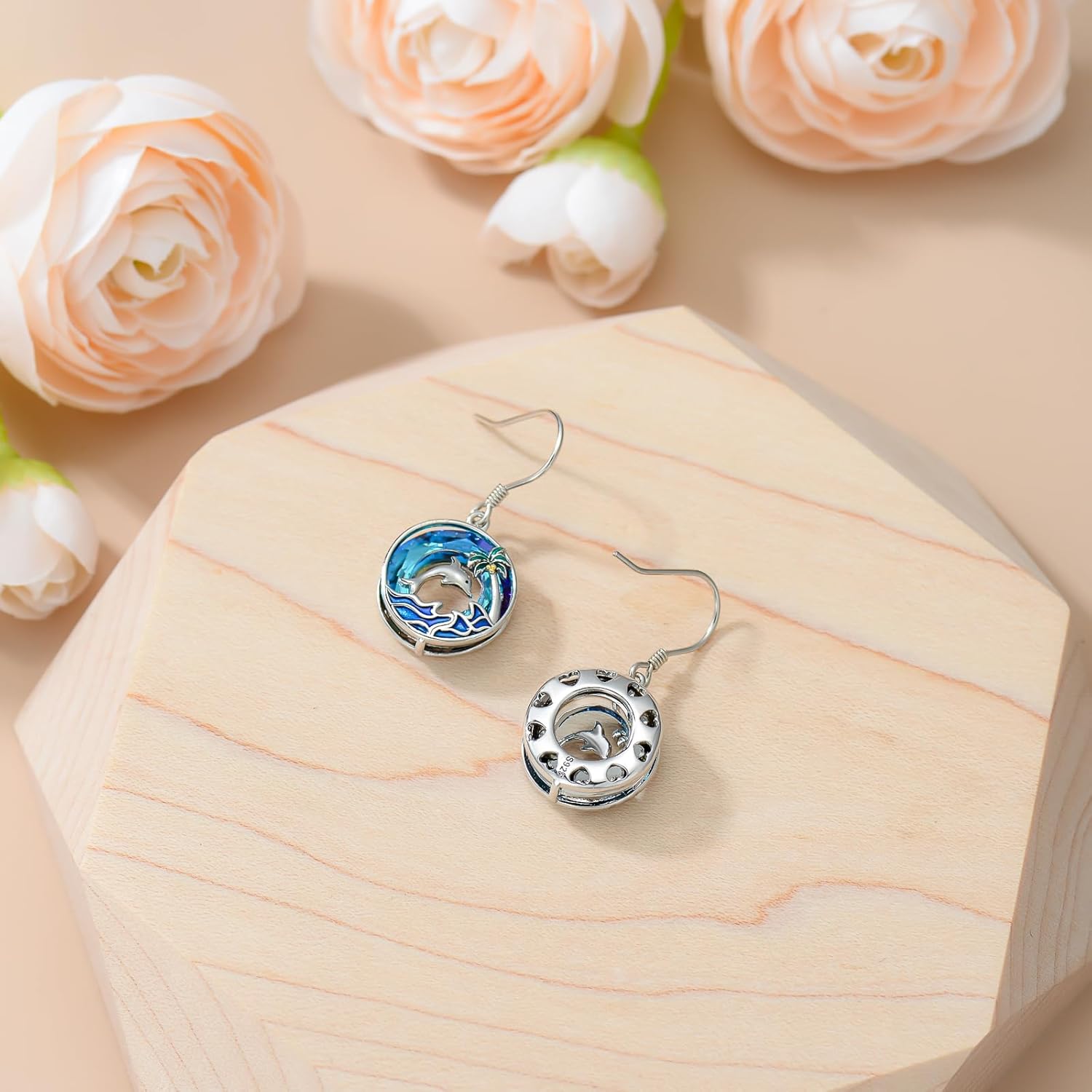 TOUPOP Sea Turtle/Dolphin/Seahorse Earrings 925 Sterling Silver Tropical Palm Tree Earrings Blue Crystal Ocean Jewelry Birthday Mothers Day Gifts for Women Mom