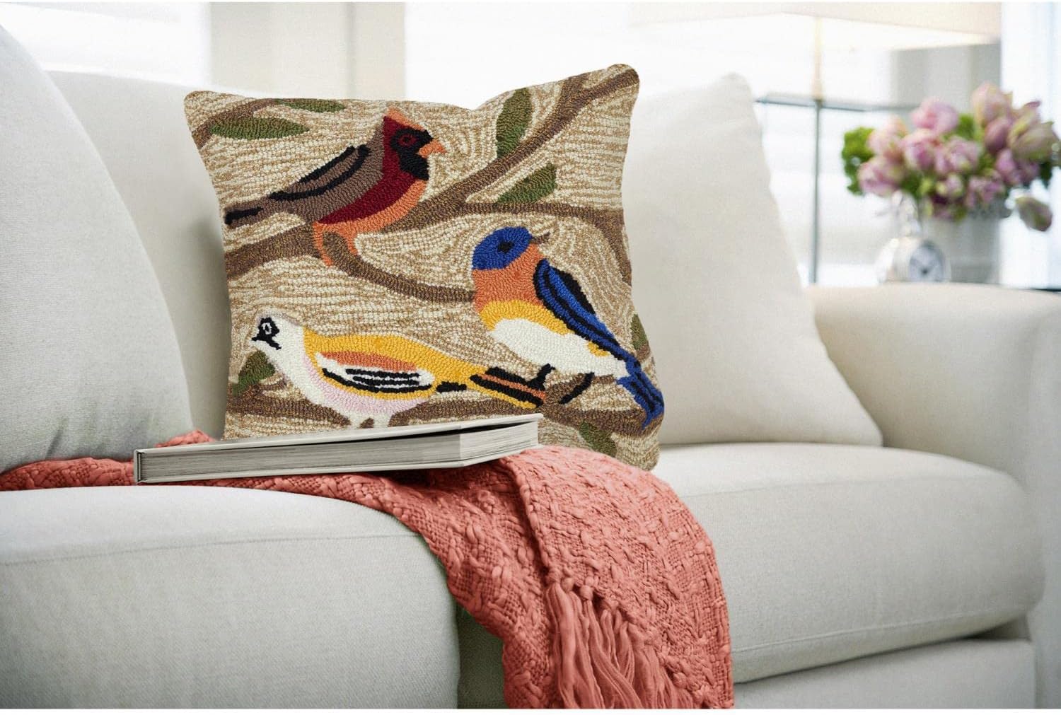 Liora Manne Frontporch 1440/44 Birds Multi Pillow, 18" x 18"