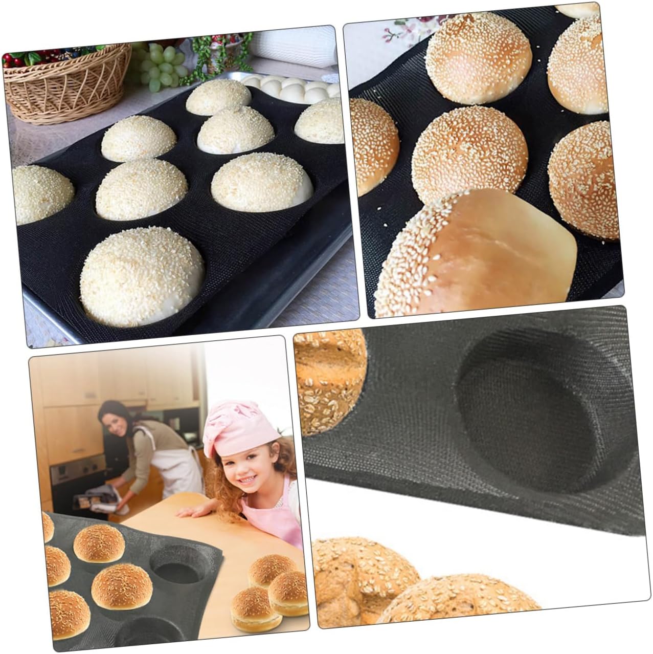 3pcs Compartment Burger Bun Molds Reusable Biscuit Cookie Molds Nonstick Baking Pans Loaf Pans for Bread